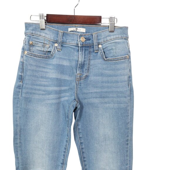 7 For All Mankind Roxanne Ankle W 25 L 26 Straight Light Blue Jeans Raw Hem - Picture 10 of 11